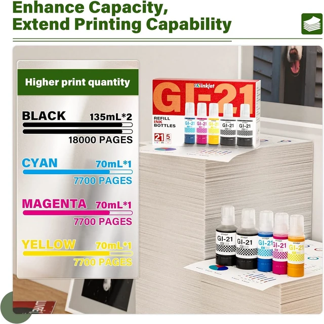 Alt view image 3 of 6 - G3270 Ink Refill Bottles, GI-21 Ink Refill Bottles Compatible for Canon Megatank G3270 G3260 G2270 G4270 G1220 G1230 G3262 G2260 Printer, 21 GI21 Ink(2BK C M Y)