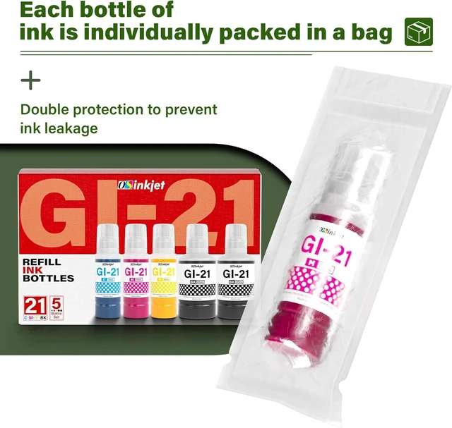 Alt view image 6 of 6 - G3270 Ink Refill Bottles, GI-21 Ink Refill Bottles Compatible for Canon Megatank G3270 G3260 G2270 G4270 G1220 G1230 G3262 G2260 Printer, 21 GI21 Ink(2BK C M Y)