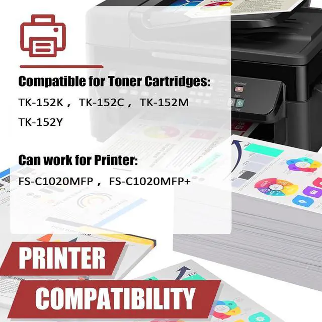 Alt view image 2 of 7 - TK152 Toner Cartridges Compatible for Kyocera TK-152 TK-152K TK-152C TK-152M TK-152Y Toner Cartridge Work for Kyocera FS-C1020 FS-C1020MFP FS-C1020MFP+ Printers 1 Yellow Pack