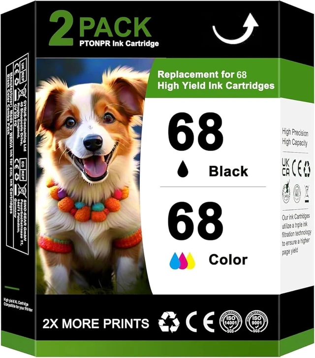 Main image of 68 Ink Cartridges Replacement for HP 68 Ink Works for Envy 6552e 6555e 6558e 6155e 6152e Printer (2-Pack,Black/Tri-Color)