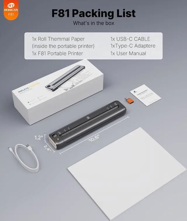 Alt view image 7 of 7 - Rongta Portable Thermal Printer for Travel for 8.5" x 11" US Letter