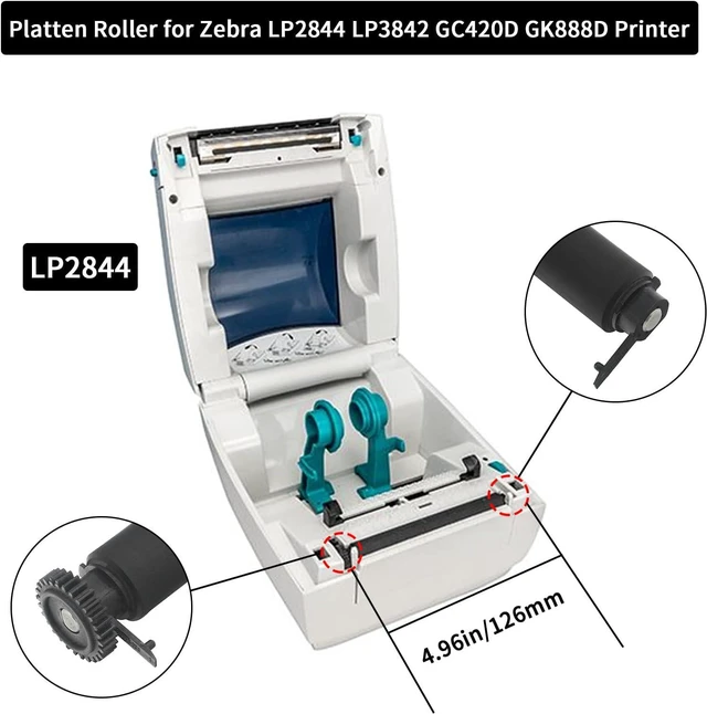 Alt view image 2 of 7 - 105910-001 Kit Platen Roller for Zebra LP2844 LP2844-Z GC420D TLP3842 Thermal Printer - Replacement Printer Transfer Roller Compatible with Zebra LP2844