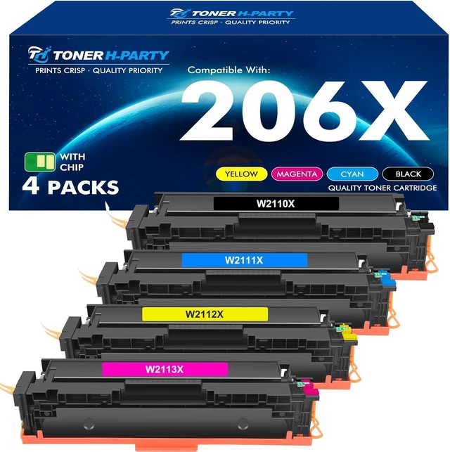 Main image of 206X 206A Toner Cartridges 4 Pack High Yield M283fdw N283cdw Set Compatible Replacement for HP 206X 206A Color Laserjet Pro MFP M283cdw M255dw M283 Printer Ink (with Chip, Black Cyan Yellow Magenta)