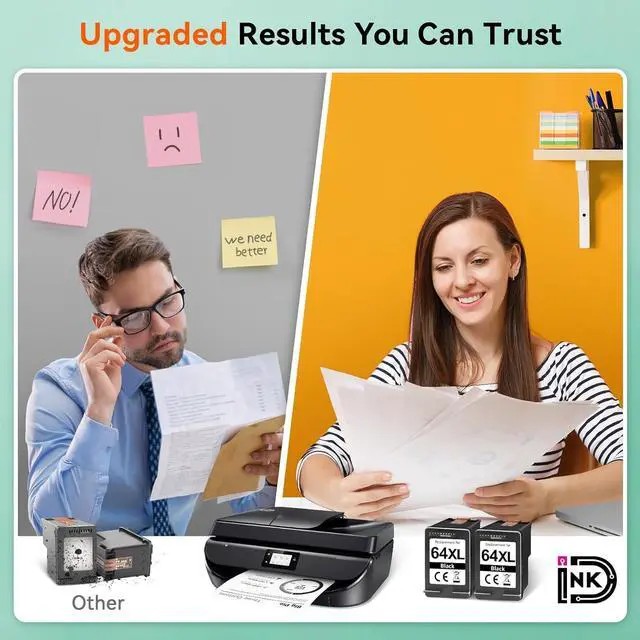 Alt view image 5 of 7 - InKID Printer Ink 64 Compatible for HP 64XL Black Ink Cartridge Work for Envy Photo 7800 7858 7855 7100 7120 7155 7158 7164 6255 6252 Inspire 7955e Tango Series Printer(2 Pack)