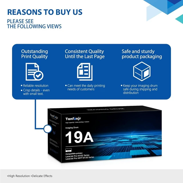 Alt view image 6 of 7 - 19A CF219A Toner-Cartridge Black Drum 1 Pack, High Yield 19A CF219A Drum Unit Replacement for HP 19A Drum Unit Works with Laser Pro M102 Series, Laser Pro MFP M130 Series Printer (No Toner Included)