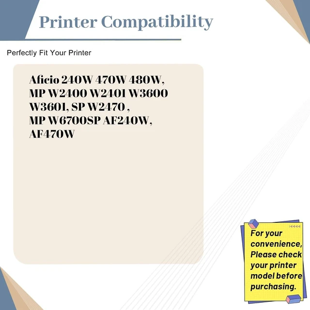 Alt view image 2 of 7 - Type 1160W Black Toner Cartridge Compatible Replacement for Ricoh 888029 ,Fit for Aficio 240W 470W 480W, MP W2400 W2401 W3600 W3601, SP W2470 Printer (3-Pack Black)
