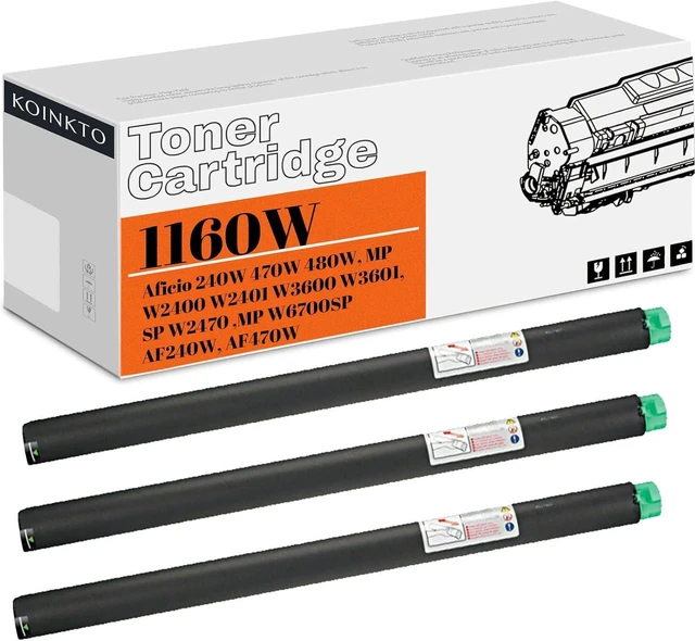 Main image of Type 1160W Black Toner Cartridge Compatible Replacement for Ricoh 888029 ,Fit for Aficio 240W 470W 480W, MP W2400 W2401 W3600 W3601, SP W2470 Printer (3-Pack Black)