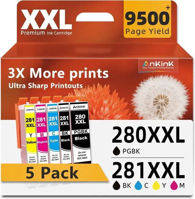 Main image of 5 Pack PGI-280XXL/CLI-281XXL Ink Cartridge Replacement for Canon 280 281 Ink Cartridges XXL (PGBK Black Cyan Magenta Yellow) for TR8620a TR8520 TR8620 TR8600 TR7520 TS6120 TS6220 TS9120 TS6320 Printer