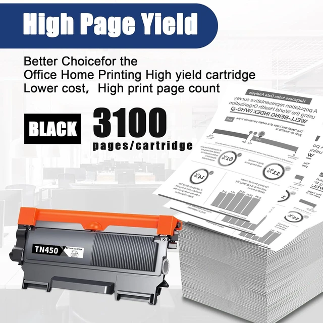 Alt view image 3 of 7 - TN-450 High Yield Black Toner Cartridge Replacement for Brother TN450 TN 450 HL-2270DW HL-2280DW HL-2230 HL-2240 MFC-7360N MFC-7860DW DCP-7065DN Intellifax 2840 2940 Printer Toner (1 Pack 3,100 pages)