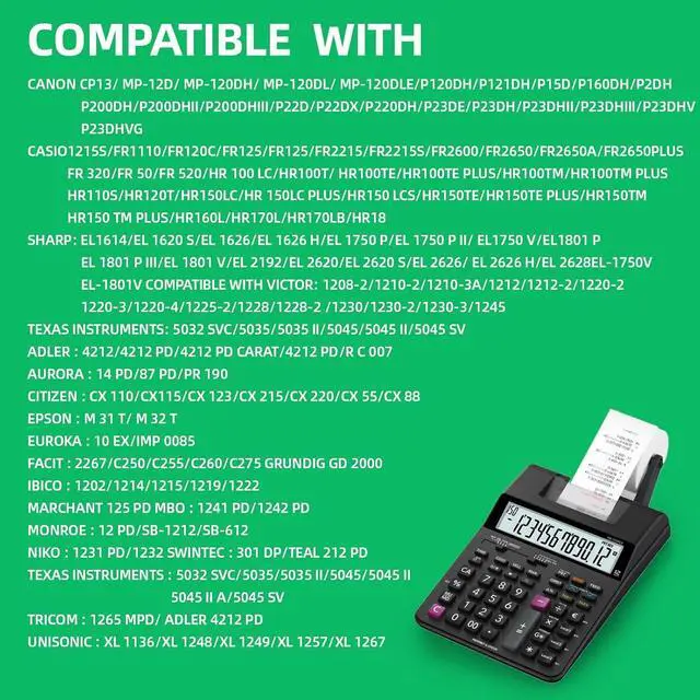Alt view image 2 of 4 - 10 Pack Compatible Ribbon Replacement for IR40T IR-40T CP13 MP-12D Use with Sharp EL-1750V, EL-1801V,Casio HR-100TM,HR-170RC,Canon P23-dhv CP13 Printer (Black and Red, Individually Sealed)