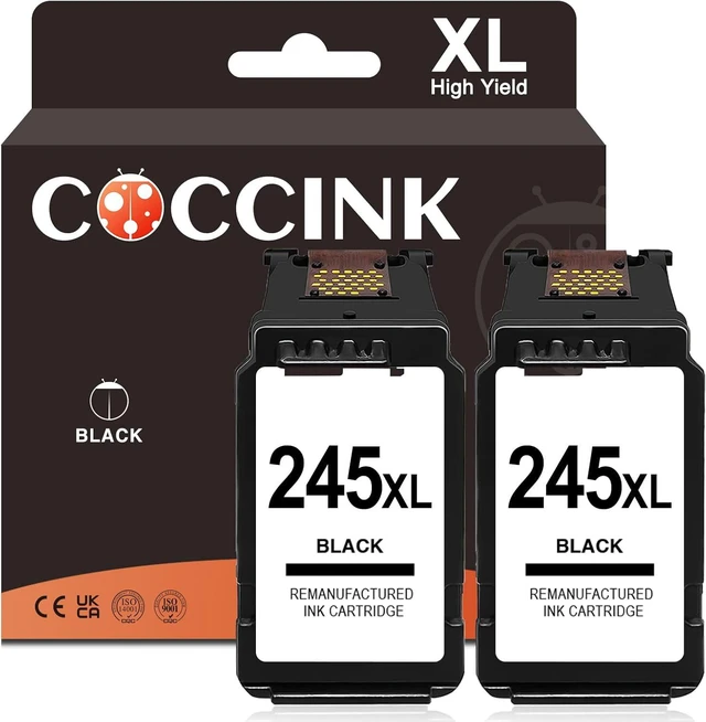 Main image of COCCINK 245XL Black Ink Cartridges for Canon Pixma MG2520 MG2522 TS202 TS302 TS3322 TS3120 TS3122 TR4500 TR4520 TR4522 TR4550 MX490 MX492 IP2820 Printer for Canon Printer Ink PG 245 XL PG 243(2 Black)