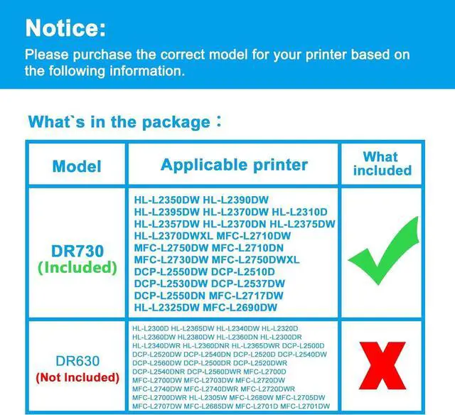 Alt view image 2 of 7 - LCL Compatible Drum Unit Replacement for DR730 12000 Pages HL-L2310D HL-L2350DW HL-L2370DN MFC-L2710DW (Black)