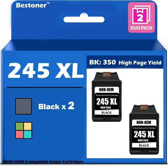 Main image of Bestoner 245 246 Ink Cartridge Compatible with Canon PG-245 CL-246 Ink Cartridges High Yield PIXMA MG2420 MG2520 MG2522 MG2920 MG2922 MG3020 MG3022 TR4520 TS3120 TS3320 Printers (2 Black)