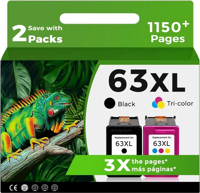 Main image of Relcolor Compatible 63XL Ink Cartridge Replacement for HP 63 OfficeJet 4650 3830 5255 4520 5258 3630 4652 4655 5200 4512 3632 5252 2132 1112 3631 2130 4510 3634 3833 4511, Black, Tri-Color, 2-Pack
