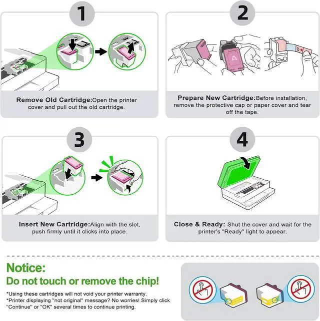 Alt view image 6 of 7 - 63XL Ink Cartridges Replacement for HP 63 XL (Color 2-Pack) Work with HP63 3830 4650 4652 4655 5200 5252 5255 5258 4520 4512 1112 2132 3630 3632 4511 4510 3833 3634 2130 Printers 2 Tricolor