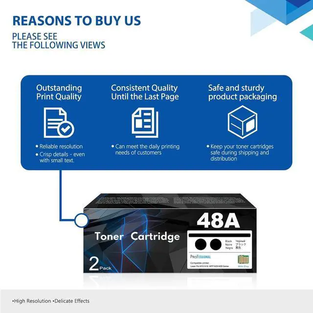 Alt view image 6 of 7 - 48A CF248A Toner Cartridge 2 Pack (Update Chip Version) Black High Yield Replacement for HP 48A CF248A M15w M15a M16a M16w Pro MFP M29w M29a M28a M30w M31w Printer Ink
