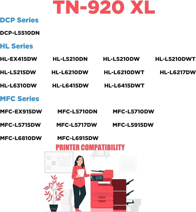 Alt view image 2 of 7 - Compatible with Brother TN920XL High Yield Black Toner Cartridge tn-920 XL HLL5210DN L5210DW L5210DWT L6210DW L6217DW L6310DW DCPL5510DN MFC L5710DW L5915DW L6810DW L6915DW (1 Toner)