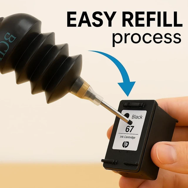 Alt view image 7 of 7 - BCH Dye Ink Refill Kit for HP 67 63 64 65 61 62 60 21 56 27 92 94 96 901 74 XL Ink Cartridges Triple Black Printer Ink Bottles for HP DeskJet Envy OfficeJet Printers