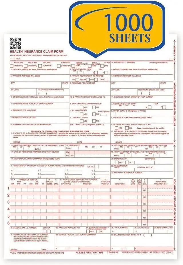 Main image of CMS 1500 Claim Forms - HCFA (Version 02/12) (1000 Sheets; Laser/Inkjet Printer)