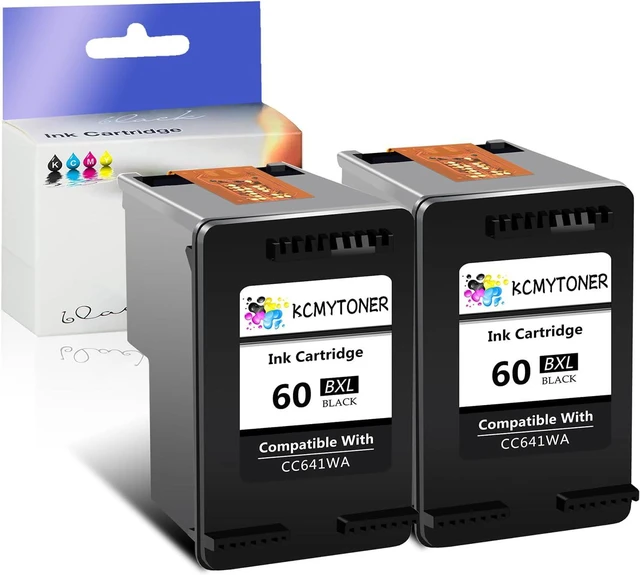 Main image of 60XL Black Ink Cartridges Replacement for HP 60 XL CC641WA High Yield use with PhotoSmart C4780 C4680 C4795 C4640 D110 D110a Deskjet F4480 F4440 F2430 F4280 Envy 110 120 111 114,2 Pack