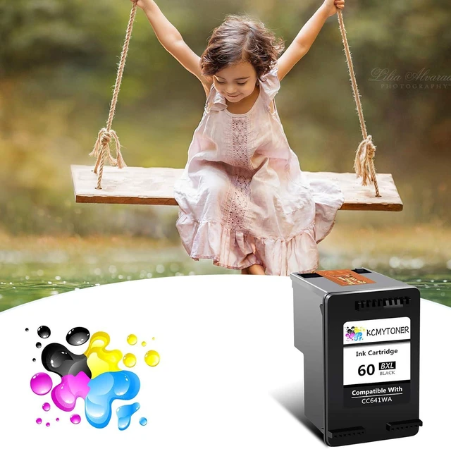 Alt view image 6 of 7 - 60XL Black Ink Cartridges Replacement for HP 60 XL CC641WA High Yield use with PhotoSmart C4780 C4680 C4795 C4640 D110 D110a Deskjet F4480 F4440 F2430 F4280 Envy 110 120 111 114,2 Pack