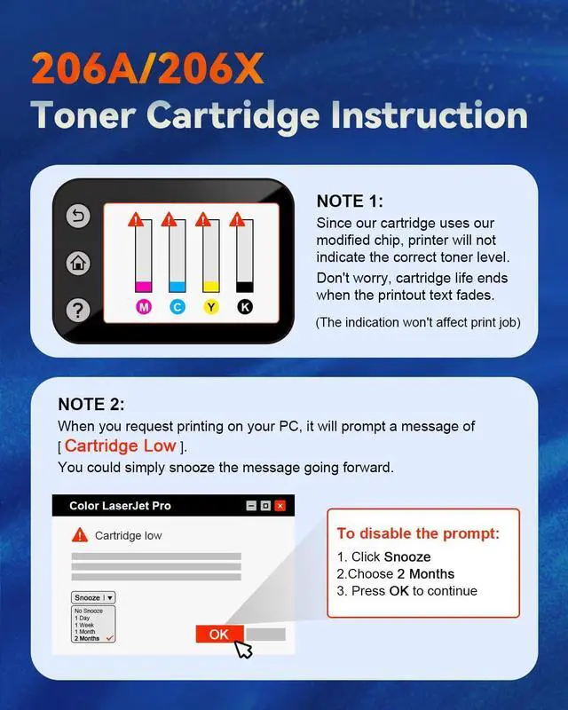 Alt view image 4 of 6 - (with Chip) 206A Toner Cartridges, M283fdw Toner Replacement for HP 206A 206X 206 A 206X W2110A Work with HP Color MFP M283fdw M283cdw M283 Pro M255dw M255 Series Printer Toner (B/C/Y/M, 4 Pack)