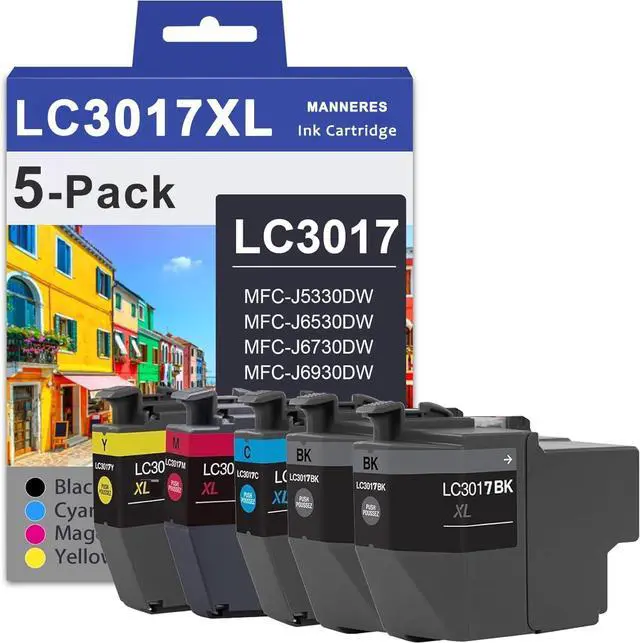 Main image of LC3017XL High Yield Ink Cartridges (5-Pack,2 Black/1 Cyan/1 Magenta/1 Yellow) - MNRS Compatible LC3017 XL Ink Cartridges Replacement for Brother LC3017XL MFC-J5330DW MFC-J6530DW MFC-J6530DW Printer