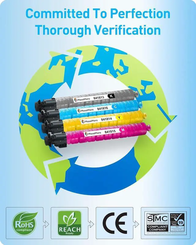 Alt view image 6 of 7 - MasaiMara MP C3503 Compatible Toner Cartridges for Ricoh Aficio Lanier Savin MP C3003, MP C3004, MP C3004ex, MP C3004SP, MP C3503, MP C3503SP, MP C3504, MP C3504ex Printers (Black Cyan Magenta Yellow)