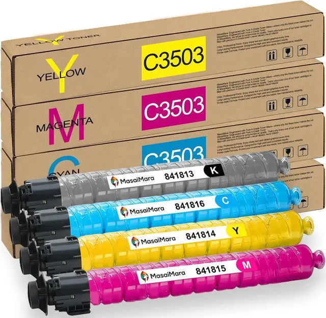 Main image of MasaiMara MP C3503 Compatible Toner Cartridges for Ricoh Aficio Lanier Savin MP C3003, MP C3004, MP C3004ex, MP C3004SP, MP C3503, MP C3503SP, MP C3504, MP C3504ex Printers (Black Cyan Magenta Yellow)