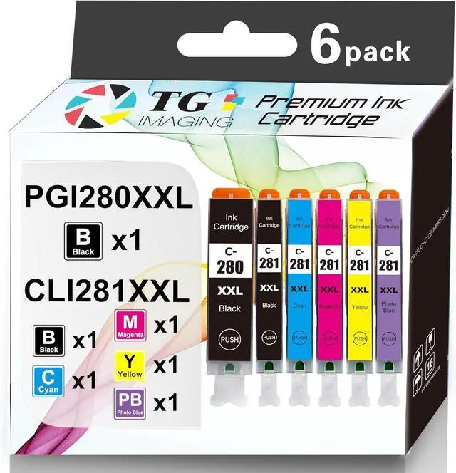 Main image of (6 Pack, 280/281) TG Imaging | PGBK+K+C+Y+M+PB| Compatible PGI280 PGI280/CLI281 Ink Cartridges |1 Set| PGI280XLBK Work for PIXMA TS6120 TR7520 TS8120 TR8520 Printer