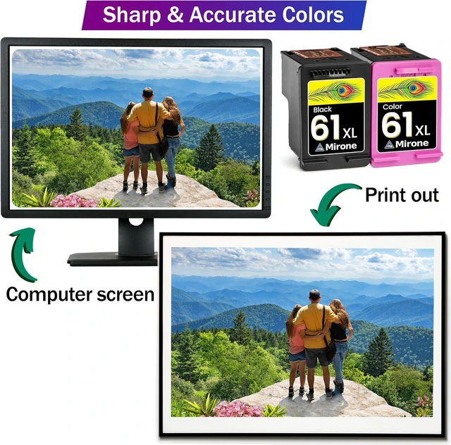 Alt view image 4 of 5 - Mirone Remanufactured Ink Cartridges Replacement for HP 61 Ink Cartridge Combo Pack for HP Ink 61 Ink cartridges for HP Ink Cartridges HP61 Ink Cartridges for HP 61 Envy 4500 61xl - 1BK, 1 Color