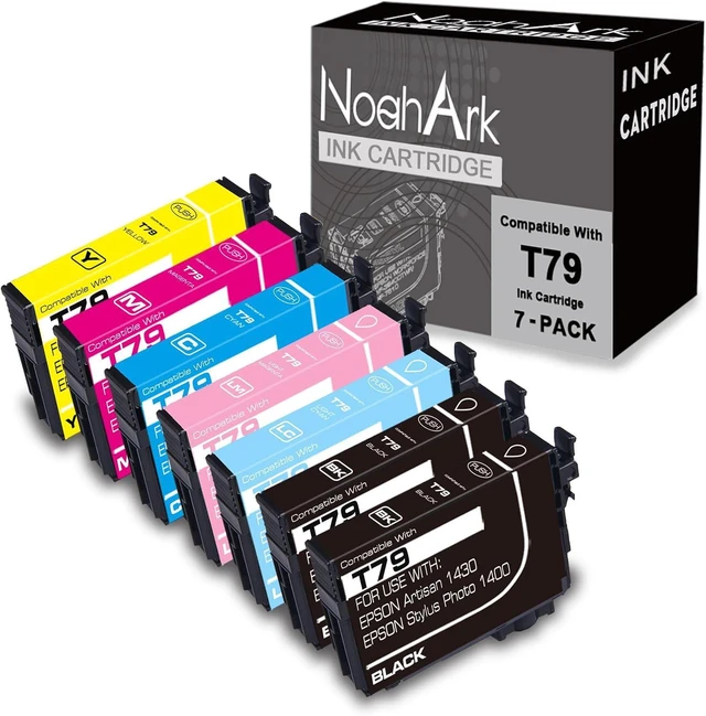 Main image of NoahArk 7 Packs T079 Remanufactured Ink Cartridge Replacement for 79 use for Artisan 1430 Stylus Photo 1400 Inkjet Printer (2 Black, 1 Cyan, 1 Magenta 1 Yellow,1 Light Cyan,1 Light Magenta)