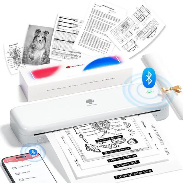 Main image of Phomemo M834 Inkless Portable Thermal Printer for Travel, 8.5 x 11, White