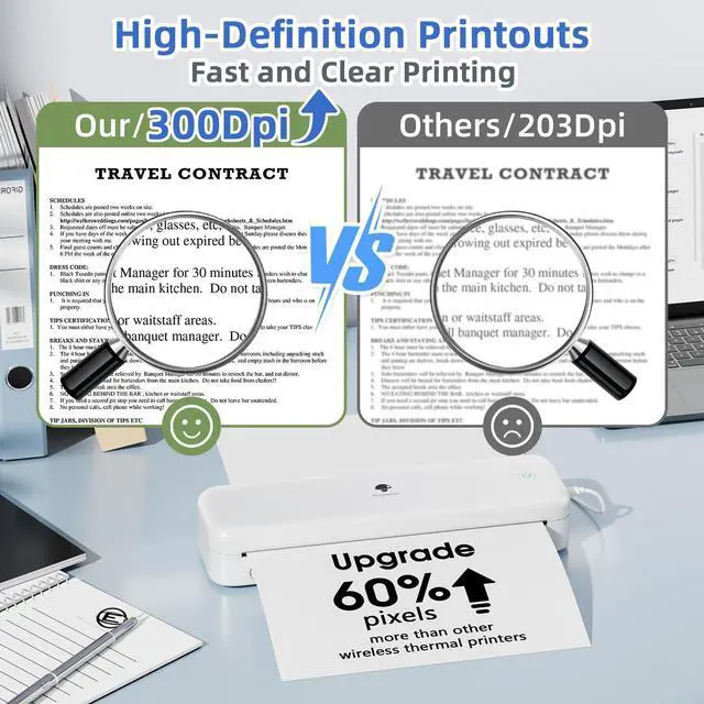 Alt view image 3 of 7 - Phomemo M834 Inkless Portable Thermal Printer for Travel, 8.5 x 11, White
