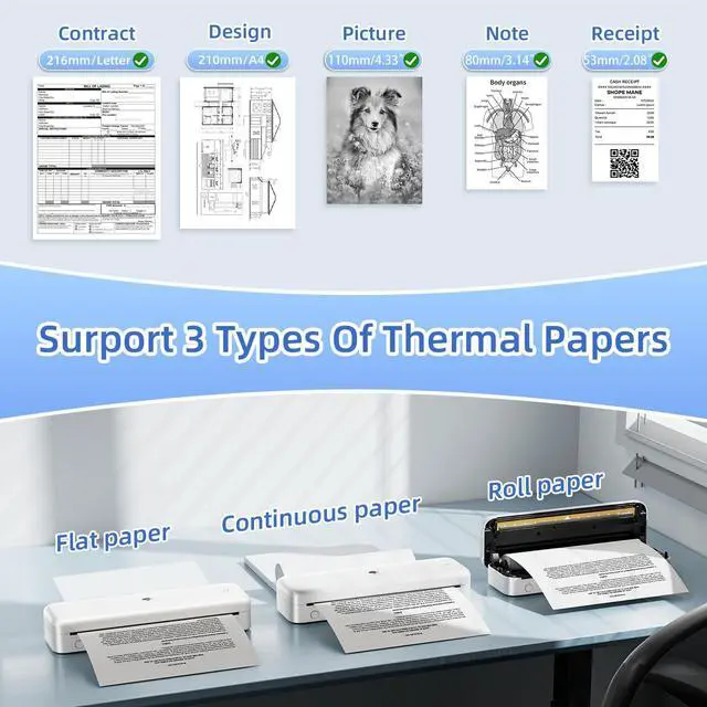 Alt view image 5 of 7 - Phomemo M834 Inkless Portable Thermal Printer for Travel, 8.5 x 11, White