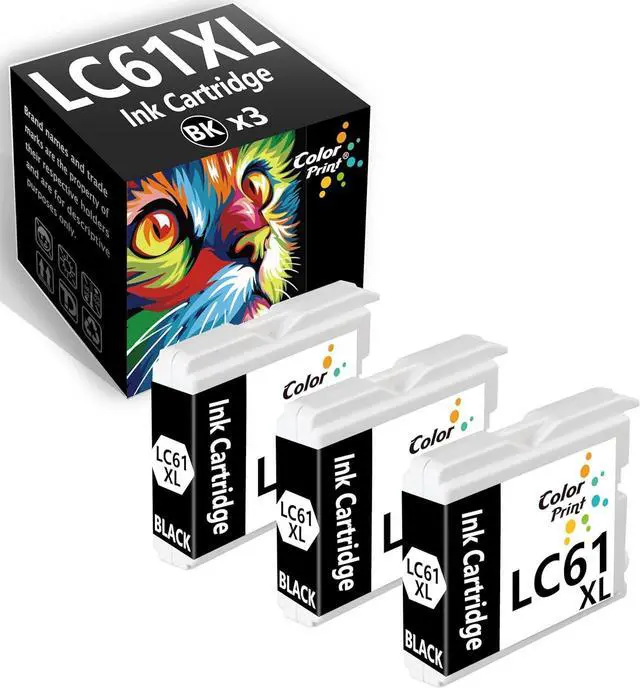 Main image of Color Print Compatible LC61 Ink Cartridge Black Replacement for Brother LC61BK LC61XL LC65 for DCP-165C DCP-375CW MFC-290C MFC-490CW MFC-5490CN MFC-6490CW MFC-795CW FC-J415W MFC-J615W Printer (3-Pack)