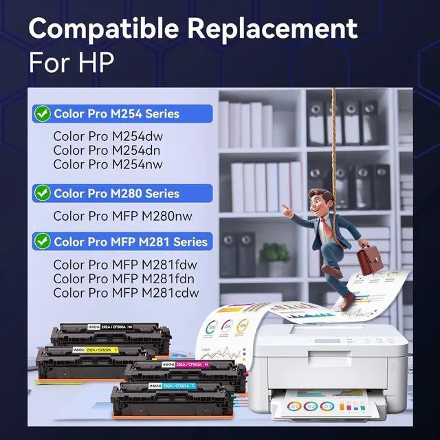 Alt view image 2 of 7 - 202A Toner Cartridges 4-Pack CF500A - Compatible Replacement for HP 202A 202X for Color Laserjet Pro MFP M281fdw M254dw M281fdn M281cdw M280nw M254dn M254nw Toner Cartridge CF500A CF500X (with Chip)