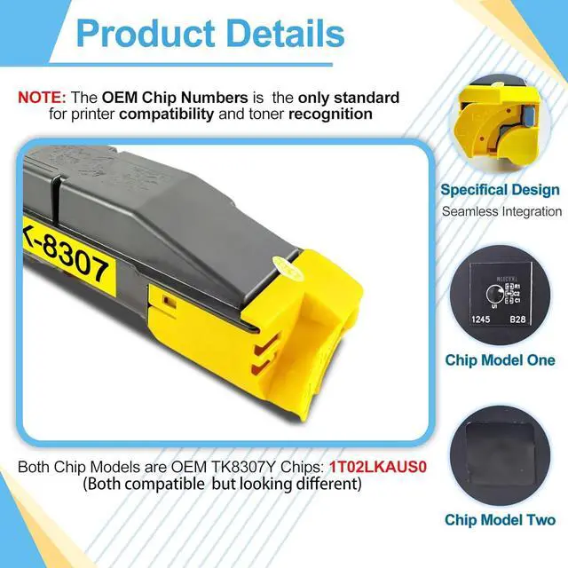 Alt view image 3 of 7 - TK-8307 TK8307 Toner Cartridge Yellow Replacement for KYOCERA TK-8307Y Yellow Toner (with Chip 1T02LKAUS0) High Yield Compatible for Kyocera TASKalfa 3050ci 3550ci 3051ci 3551ci Printer (15,000 Pages)