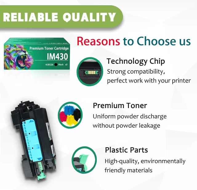 Alt view image 4 of 7 - IM430 Toner Cartridge Compatible for Ricoh IM430 IM-430 418126 Toner Cartridges Work for Ricoh IM430 IM502 P502 Printers