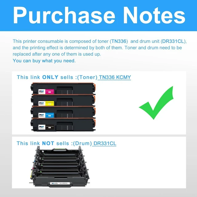 Alt view image 3 of 7 - LCL Compatible Toner Cartridge Replacement for Brother TN-331 TN-336 TN331 TN336 TN336BK TN336C TN336M TN336Y (4-Pack,KCMY) for HL-4150CDN HL-4140CN HL-4570CDW HL-4570CDWT HL-L8250CDN HL-L8350CDW