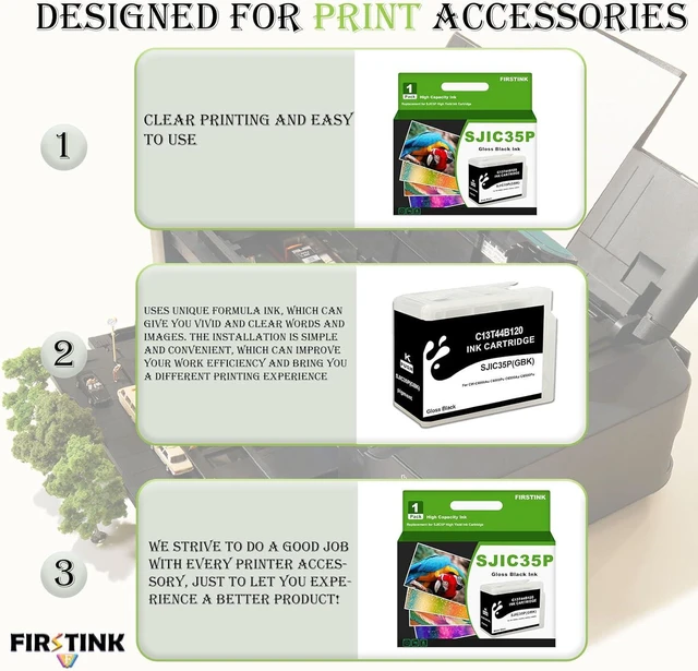 Alt view image 4 of 6 - SJIC35P Gloss Black Ink Cartridge C13T44B120 Compatible for ColorWorks CW-C6000A CW-C6000P CW-C6500P CW-C6500A Color Inkjet Label Printer
