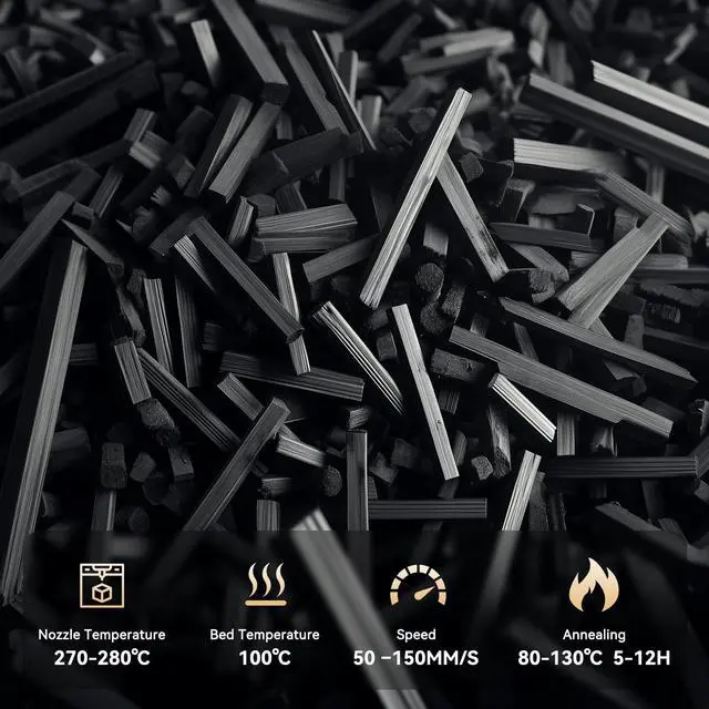 Alt view image 8 of 8 - Nylon PA6-CF 3D Printer Filament 1.75mm - 20% Carbon Fiber Reinforced, 209°C Heat Resistance, Ultra-Stiff & Strong for Industrial Prototypes & Parts, 1KG, Frosted Texture (Black)