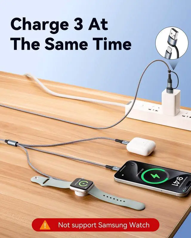 Alt view image 9 of 14 - 3 in 2 USB C Cable for Apple Watch Charger, Type C/Lightning for iPhone 16 Charger,Multi Charging Cable Cord,Portable Travel Essentials Designed for iWatch Ultra/SE/10-1 & iPhone Series-6ft/2Pack
