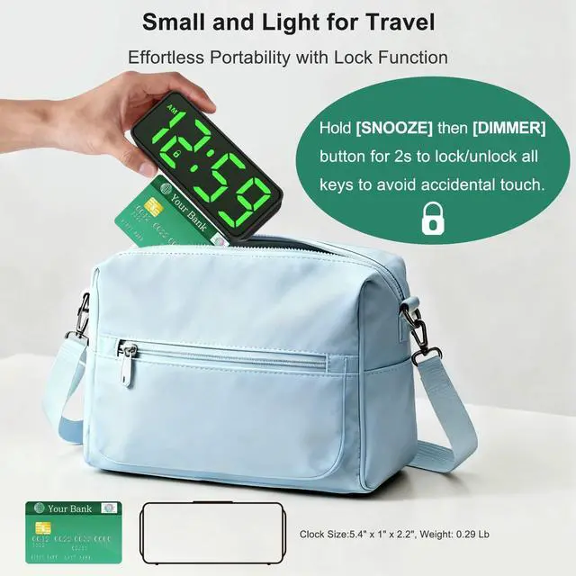 Alt view image 10 of 14 - Small Battery Powered Digital Alarm Clocks for Bedrooms Bedside, Cordless Tiny Travel Portable Desk Clock, Large Numbers Auto Dimmable, LED Display 4 Dimmers, 5 Alarm Volumes