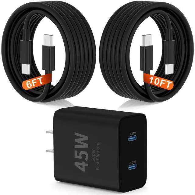 Alt view image 8 of 14 - 45W Dual Type C Charger Fast Charging for Samsung,PD 3.0 GaN Super Fast Android Phone Charger Block with Long USB C Cable 10FT/6FT for Galaxy S25/S25 Ultra/S25+/S24+/S23/S22/for iPhone 17/16/15 Series