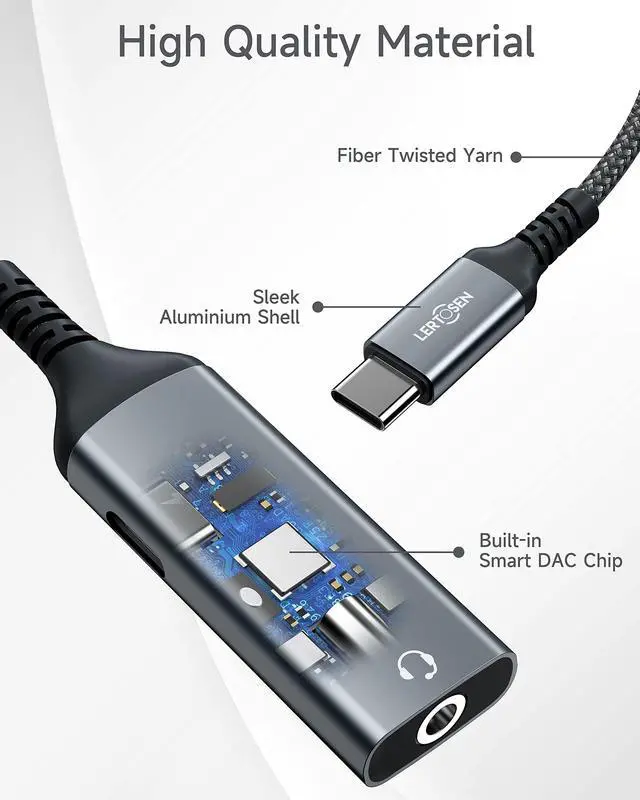 Alt view image 13 of 14 - USB C to 3.5mm Headphone Jack and Charger Adapter,2 in 1 Hi-Res Audio & PD 60W Fast Charging Dongle,Type C to Aux Splitter Cable Cord for iPhone 17/16/15 Pro Max,Samsung S25/S24/S23,iPad Pro,Pixel