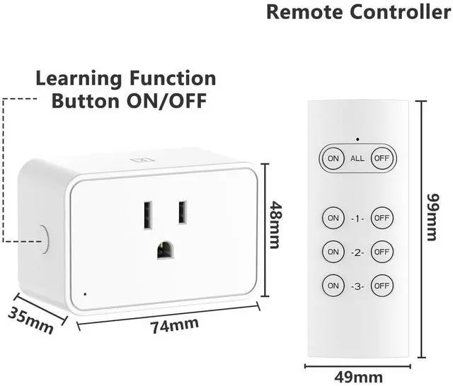 Alt view image 12 of 14 - Wireless Electrical Outlets with Remote Control, 1875W/15A, 100FT Range, ETL Listed - 3 Sockets + 1 Remote