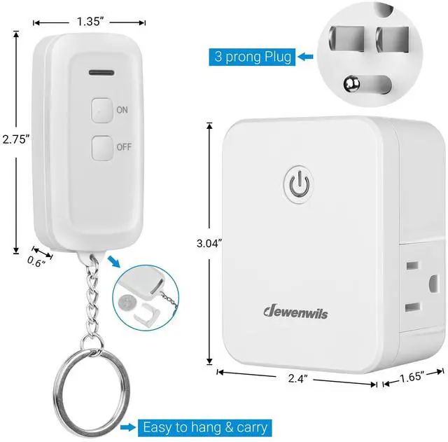 Alt view image 13 of 14 - 2 Side Outlets Remote Control Outlet with 2 Remotes, No Interference Wireless Remote Outlet Light Switch with 2 Outlets, 15A/1875W, 100ft RF Range, Programmable