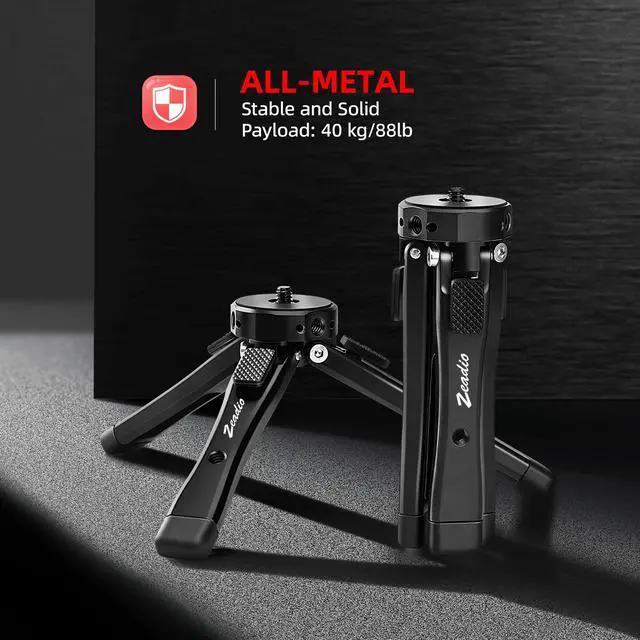 Alt view image 9 of 14 - Heavy Duty Mini Metal Tripod Stand - Universal Small Table Tripod for Camera, Gimbal, Action Cam, Camcorder, Microphone, LED Light, etc(40kg/88lb Load)