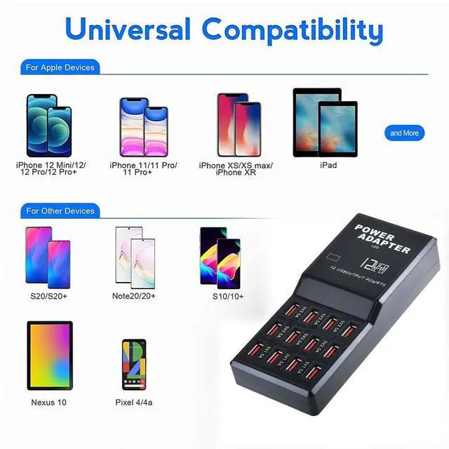 Alt view image 14 of 14 - USB Charger Station,12-Port 60W Multiple USB Charging Station,Multi Ports Charger Charging for SmartphonesTabletsand Other Devices.